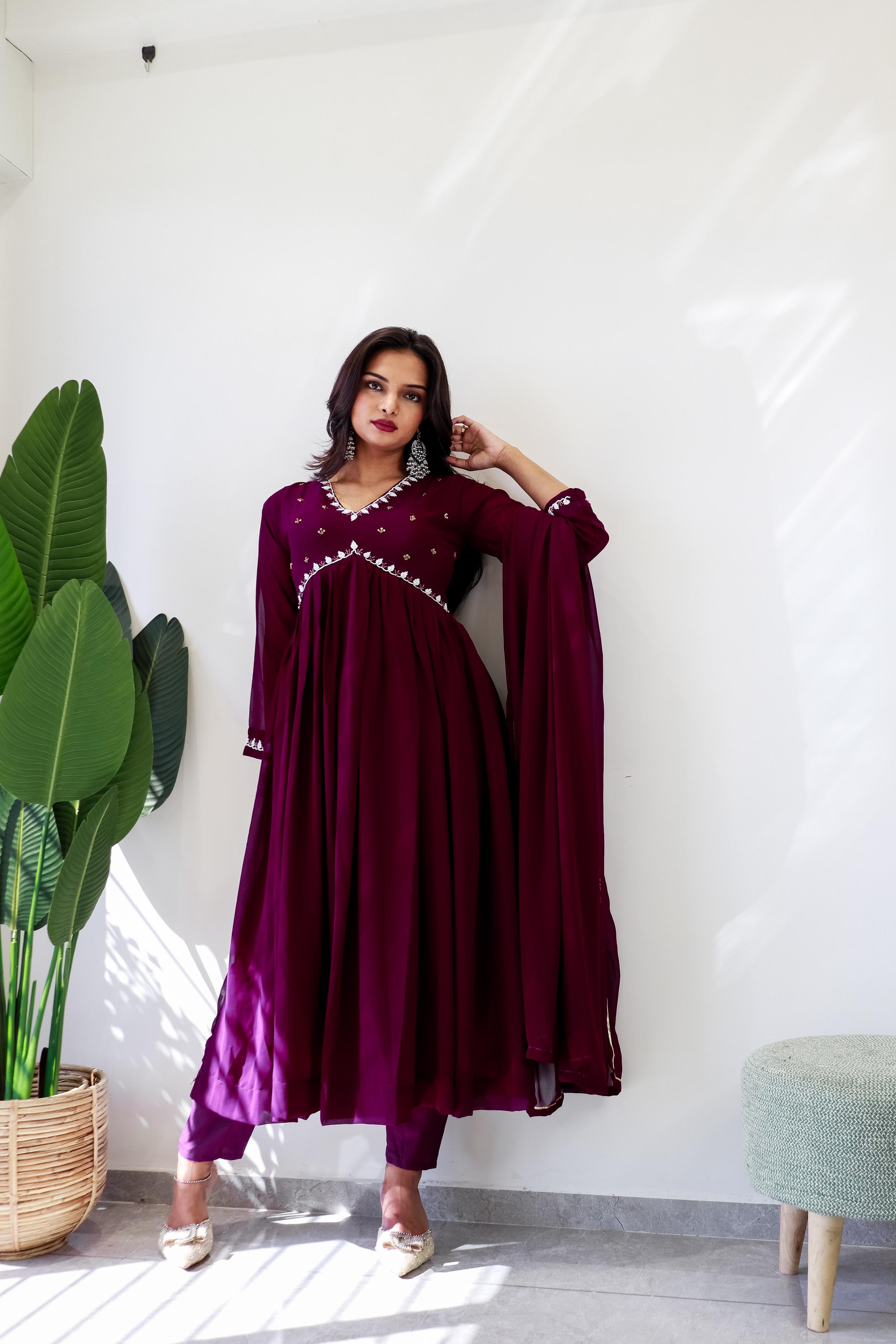 Wedding Wear Dark Pink Full Sleeve Anarkali Gown