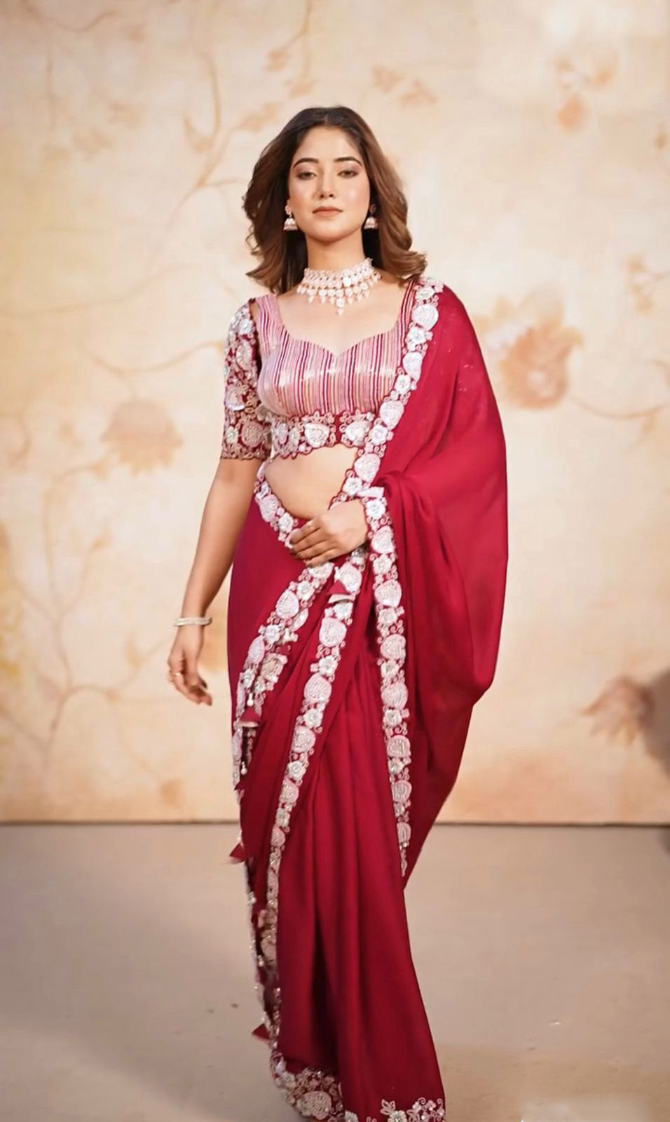 Red Color Lace Border Saree With Heavy Work Blouse