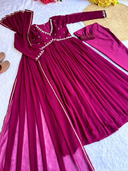 Wedding Wear Dark Pink Full Sleeve Anarkali Gown