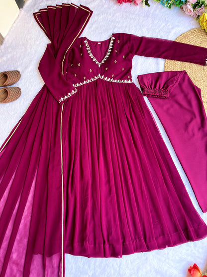 Wedding Wear Dark Pink Full Sleeve Anarkali Gown