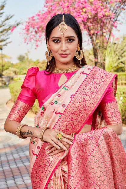 Shining Pink Color Kanjivaram Design Silk Saree