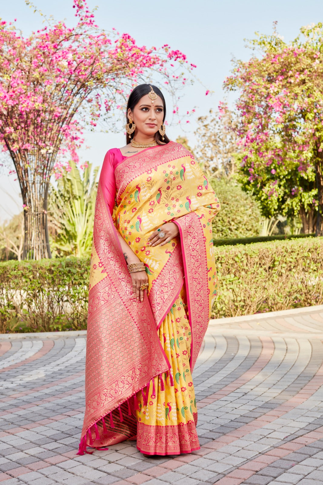 Shining Yellow Color Kanjivaram Design Silk Saree