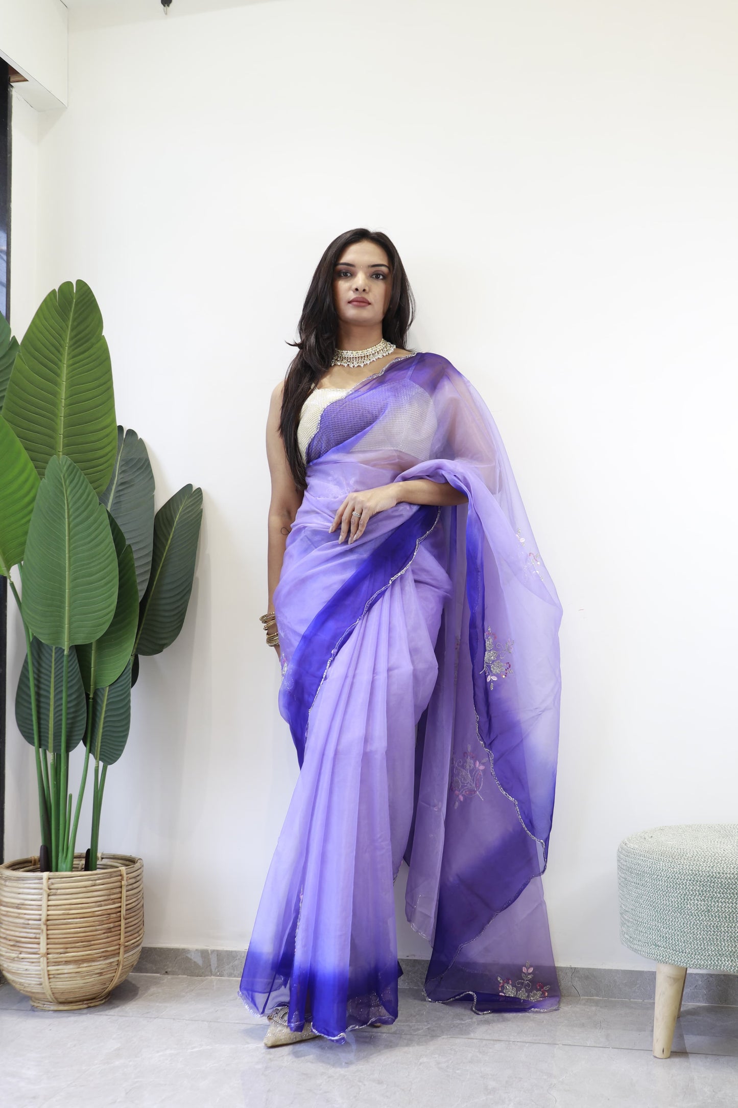 Organza Silk Purple Color Butta Work Saree