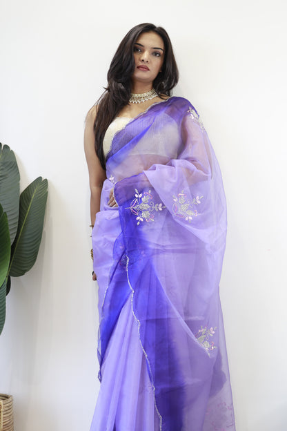 Organza Silk Purple Color Butta Work Saree