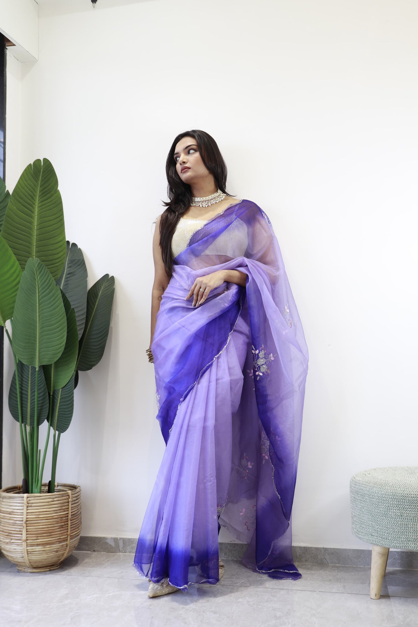 Organza Silk Purple Color Butta Work Saree