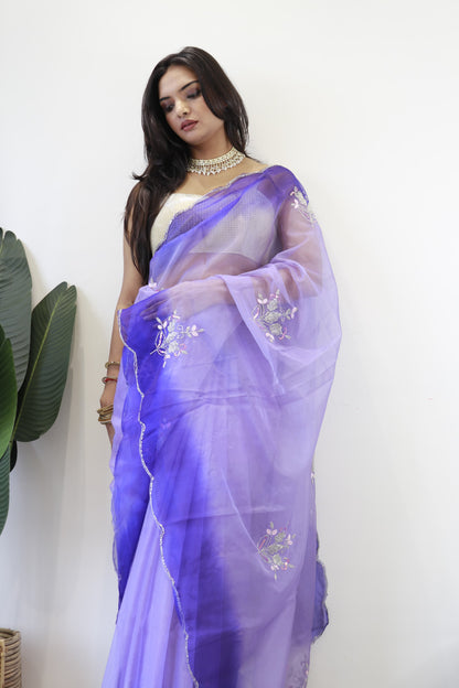 Organza Silk Purple Color Butta Work Saree