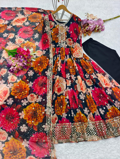 Function Wear Flower Print Multi Color Anarkali Suit