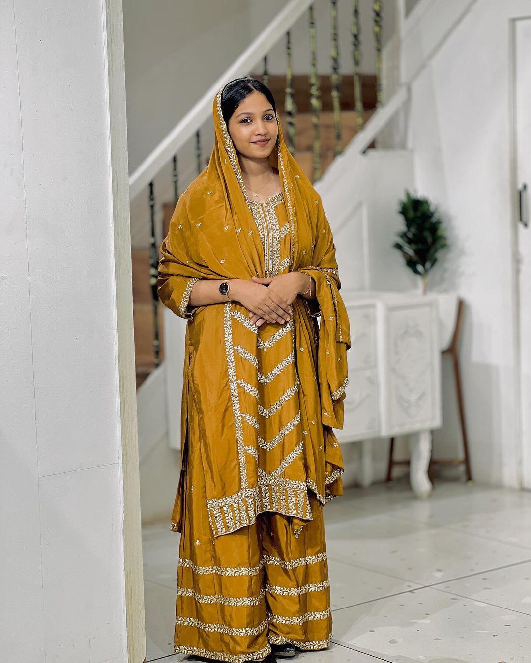 Haldi Wear Mustard Color Sequence Work Sharara Suit