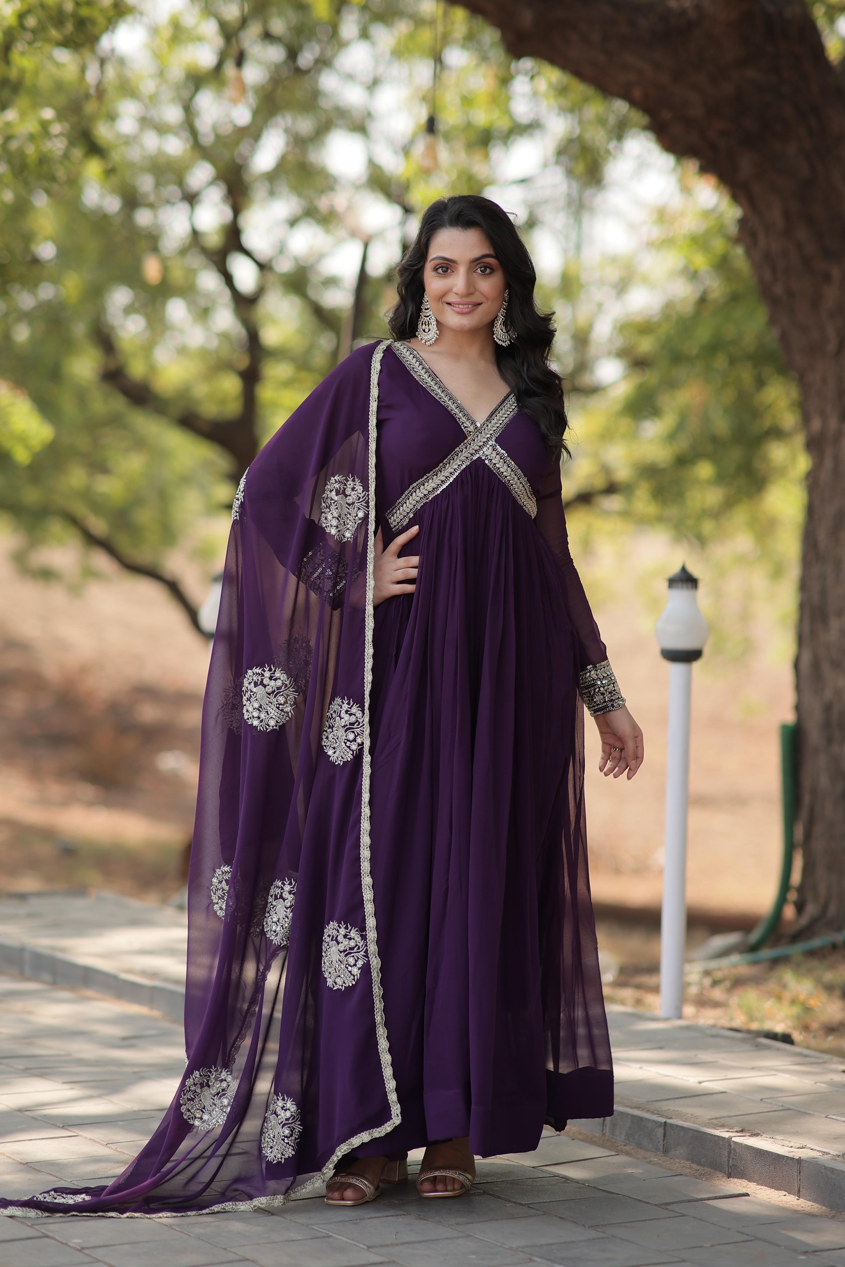 Presenting Alia Cut Purple Color Gown With Dupatta