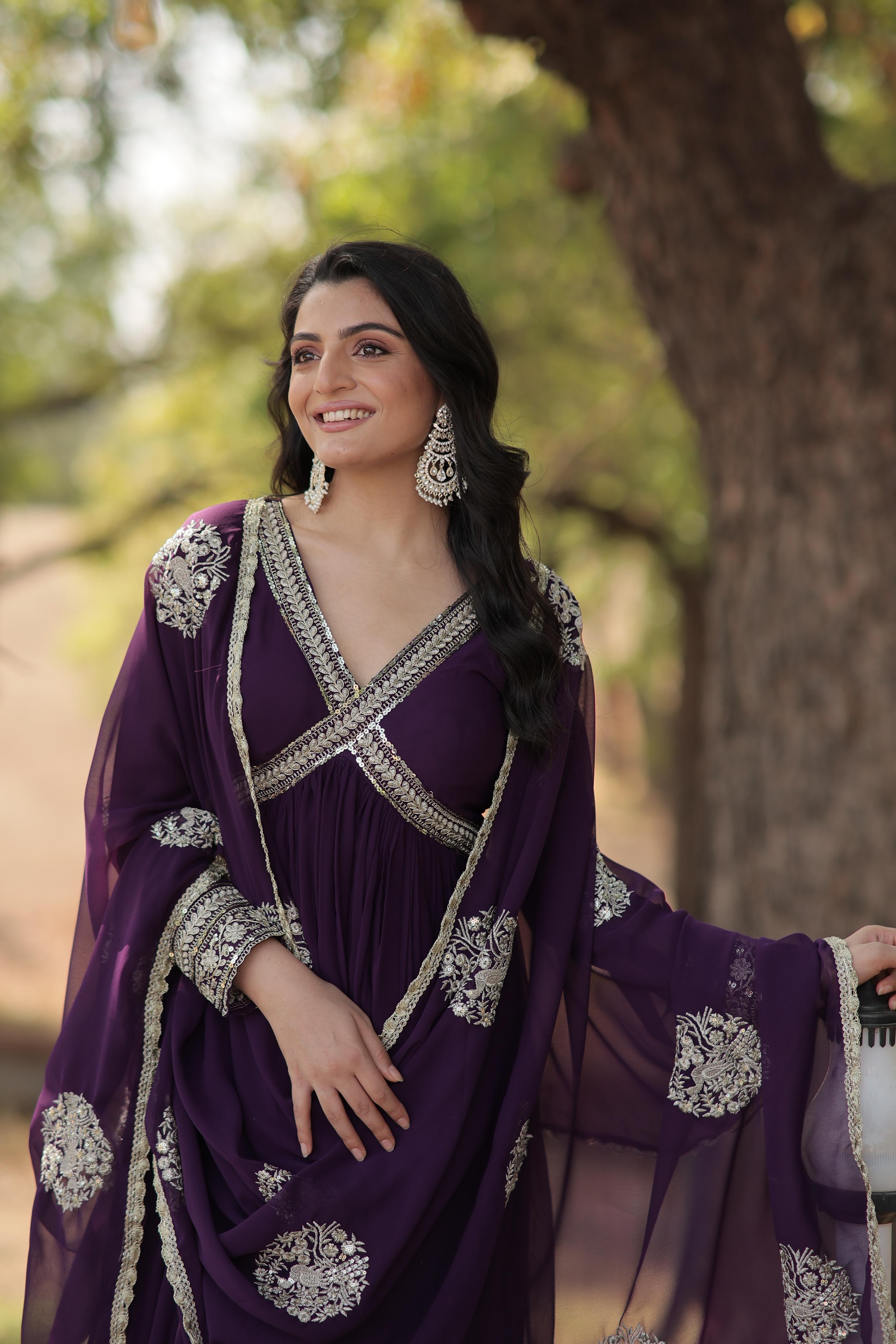 Presenting Alia Cut Purple Color Gown With Dupatta