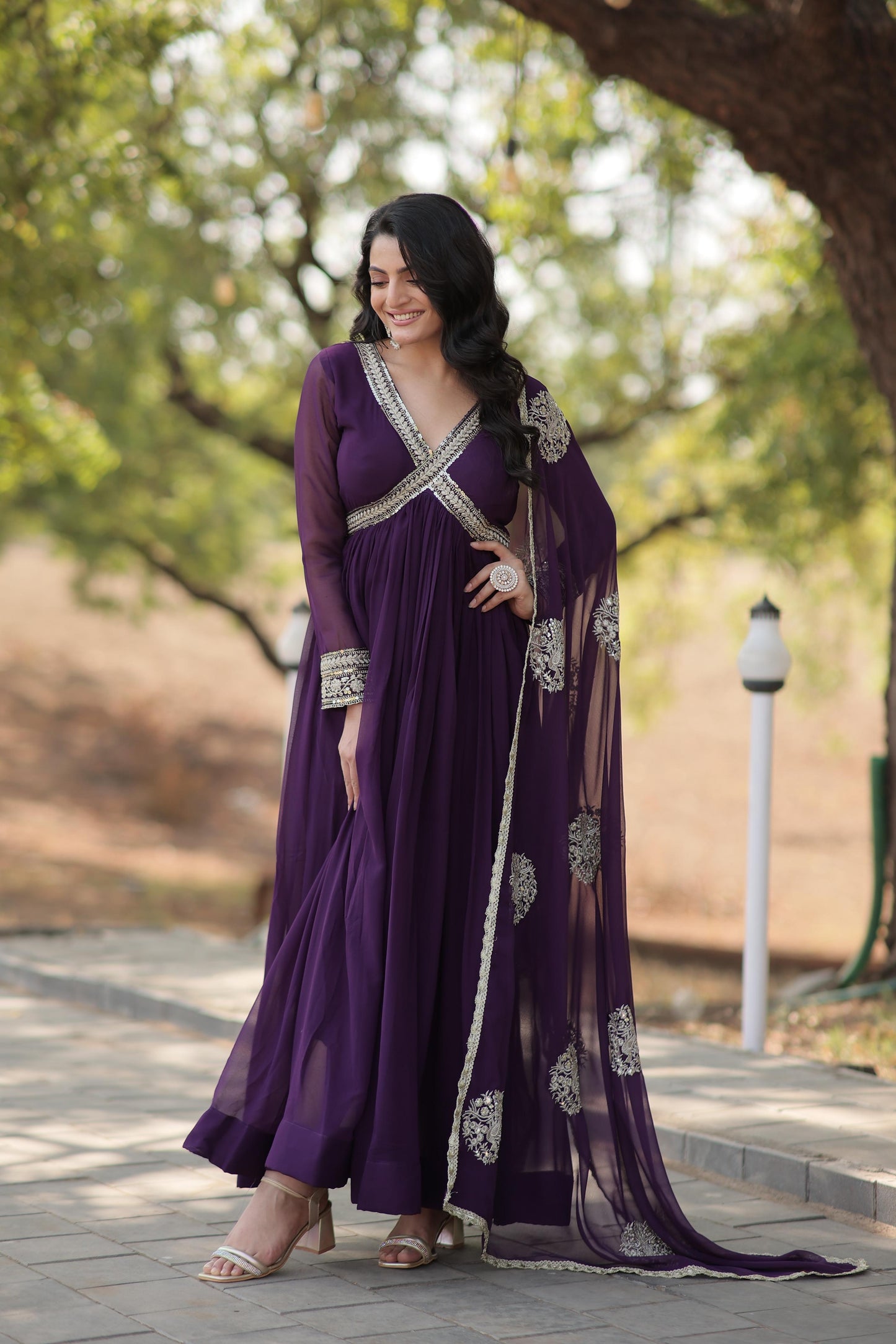 Presenting Alia Cut Purple Color Gown With Dupatta