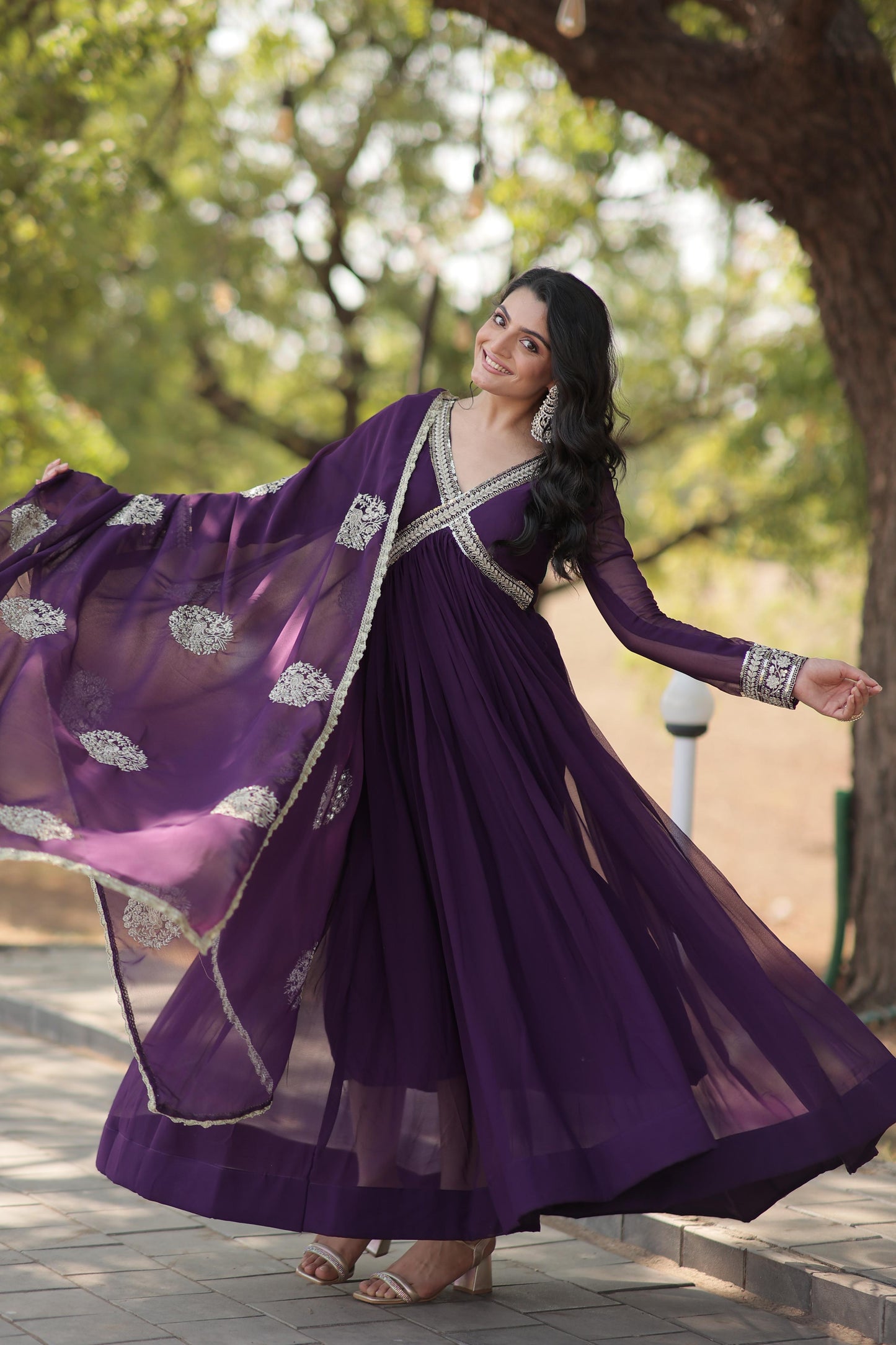 Presenting Alia Cut Purple Color Gown With Dupatta