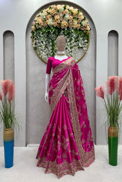 Beautiful Sequence Work Pink Color Designer Saree