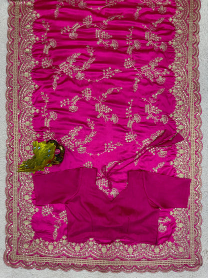 Beautiful Sequence Work Pink Color Designer Saree