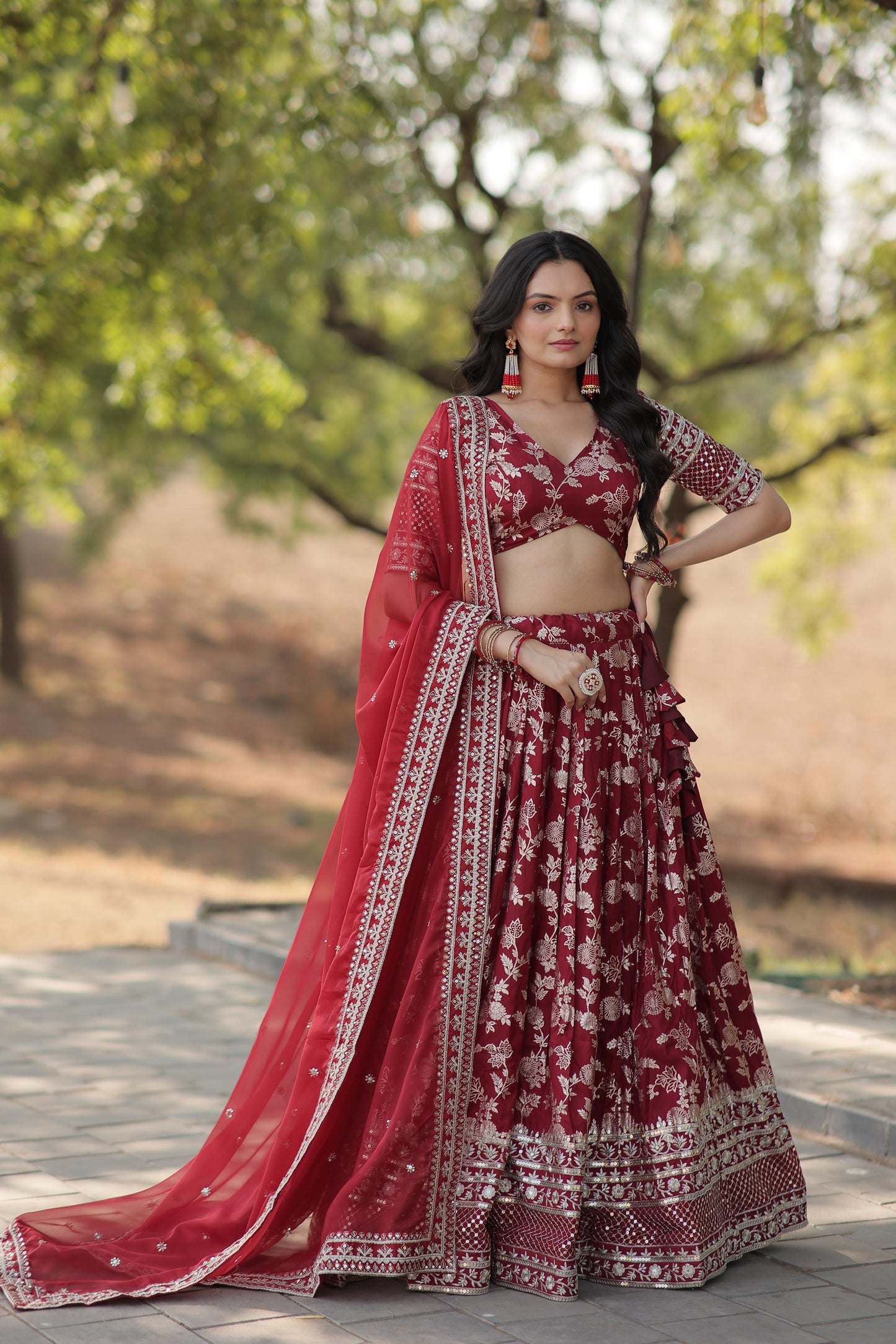 Embellished Maroon Color Heavy Embroidered Sequins Work Lehenga Choli