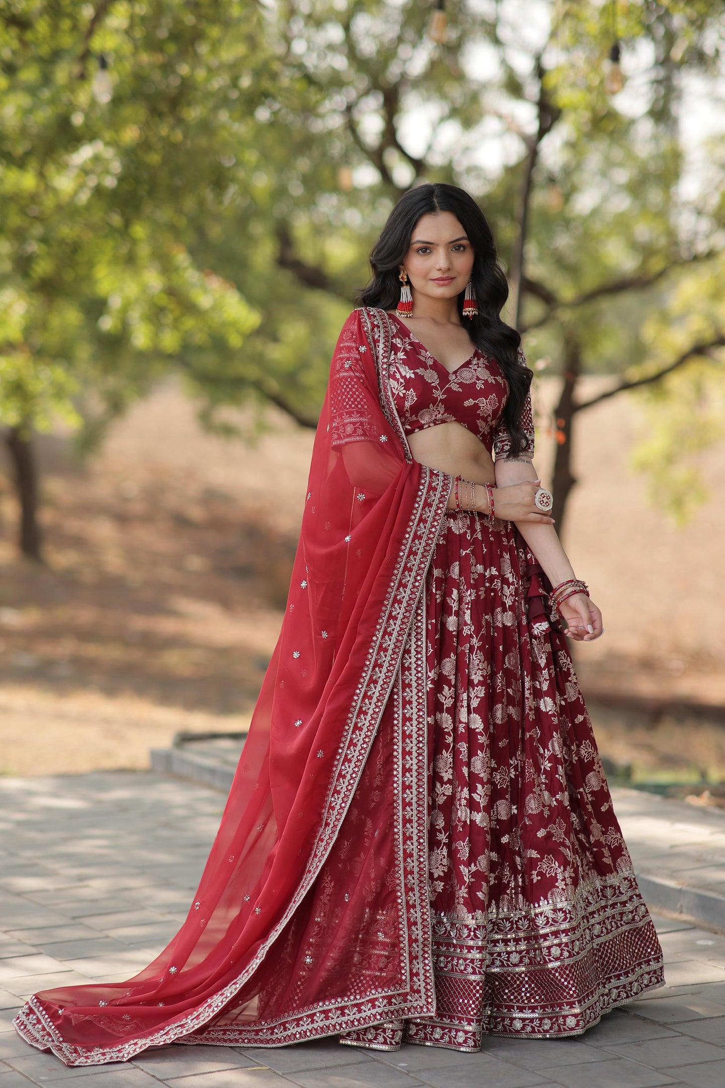 Embellished Maroon Color Heavy Embroidered Sequins Work Lehenga Choli