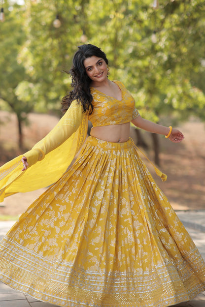 Embellished Yellow Color Heavy Embroidered Sequins Work Lehenga Choli