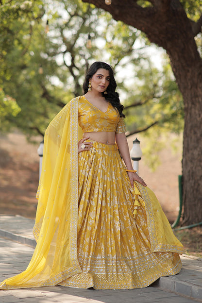 Embellished Yellow Color Heavy Embroidered Sequins Work Lehenga Choli