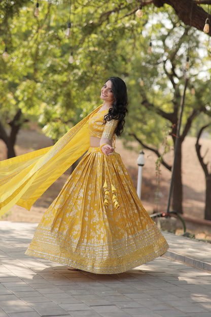 Embellished Yellow Color Heavy Embroidered Sequins Work Lehenga Choli