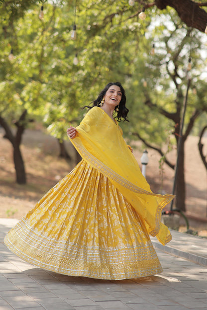 Embellished Yellow Color Heavy Embroidered Sequins Work Lehenga Choli