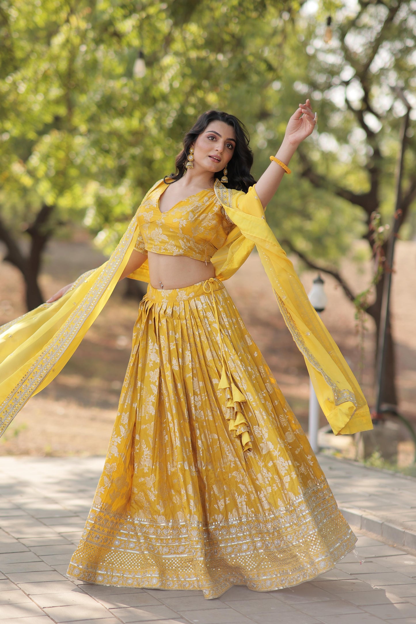 Embellished Yellow Color Heavy Embroidered Sequins Work Lehenga Choli