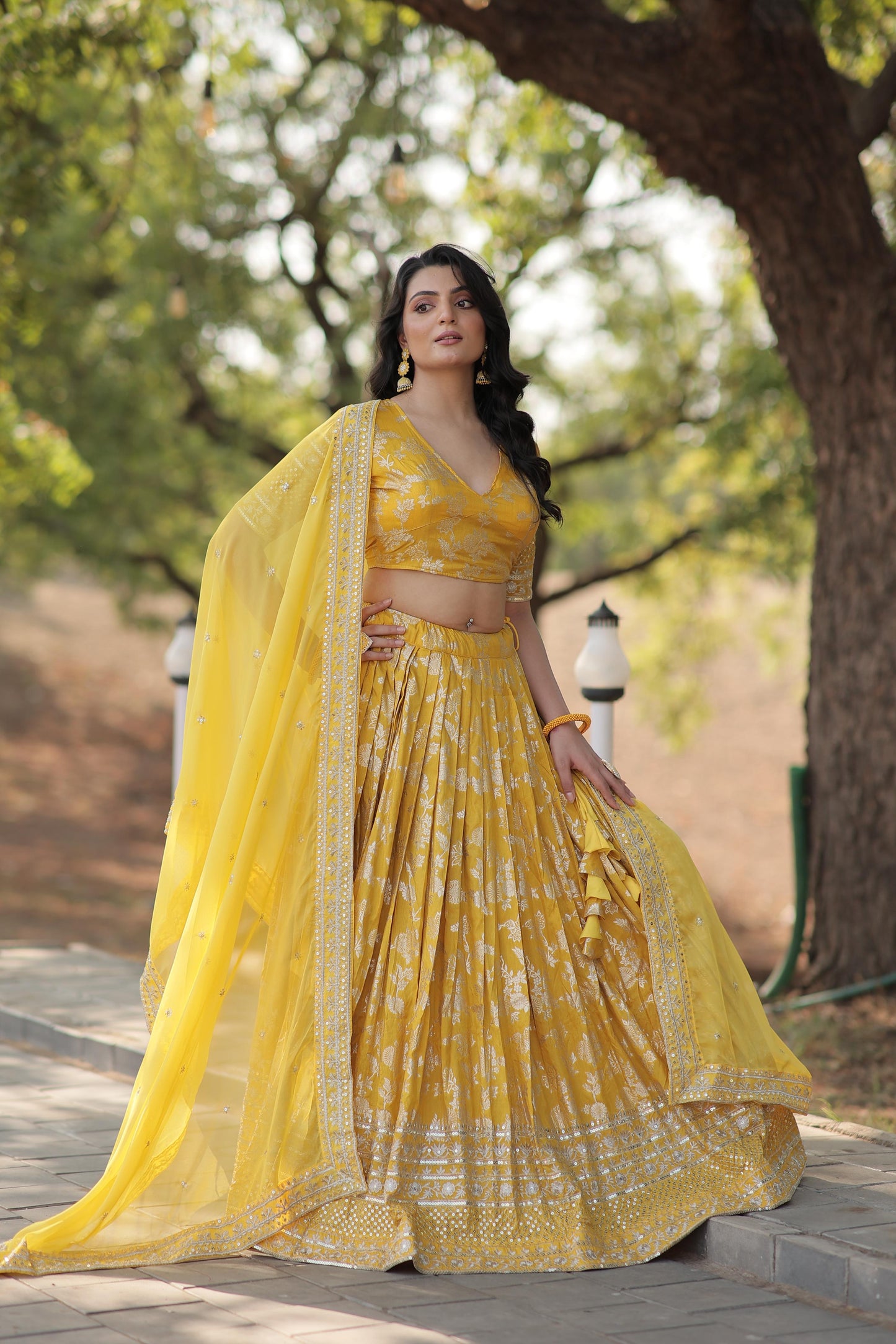 Embellished Yellow Color Heavy Embroidered Sequins Work Lehenga Choli