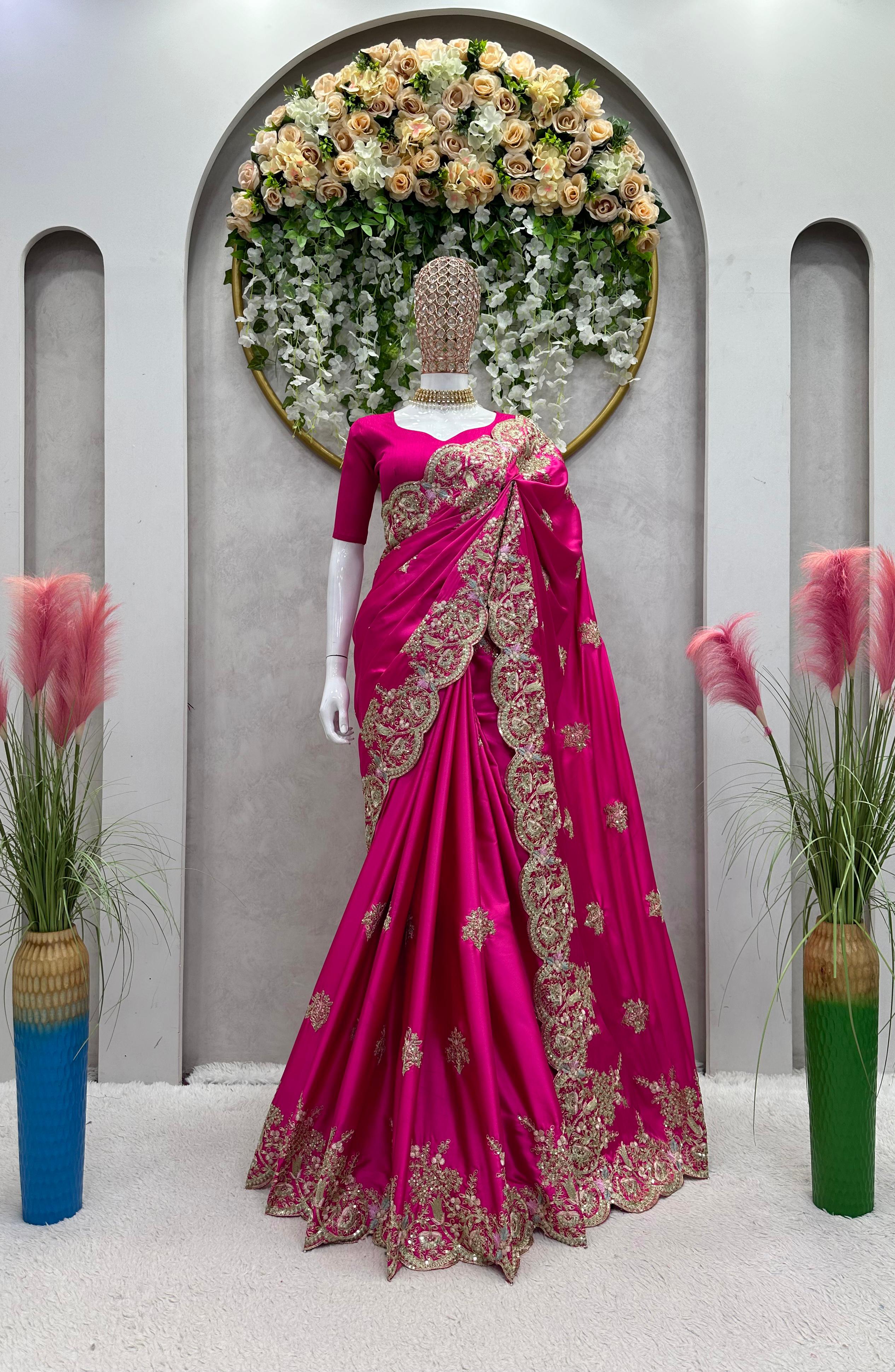 Festive Multi Thread With Sequence Work Pink Saree