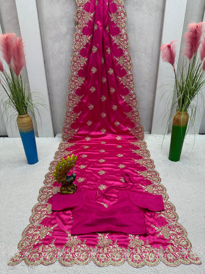 Festive Multi Thread With Sequence Work Pink Saree