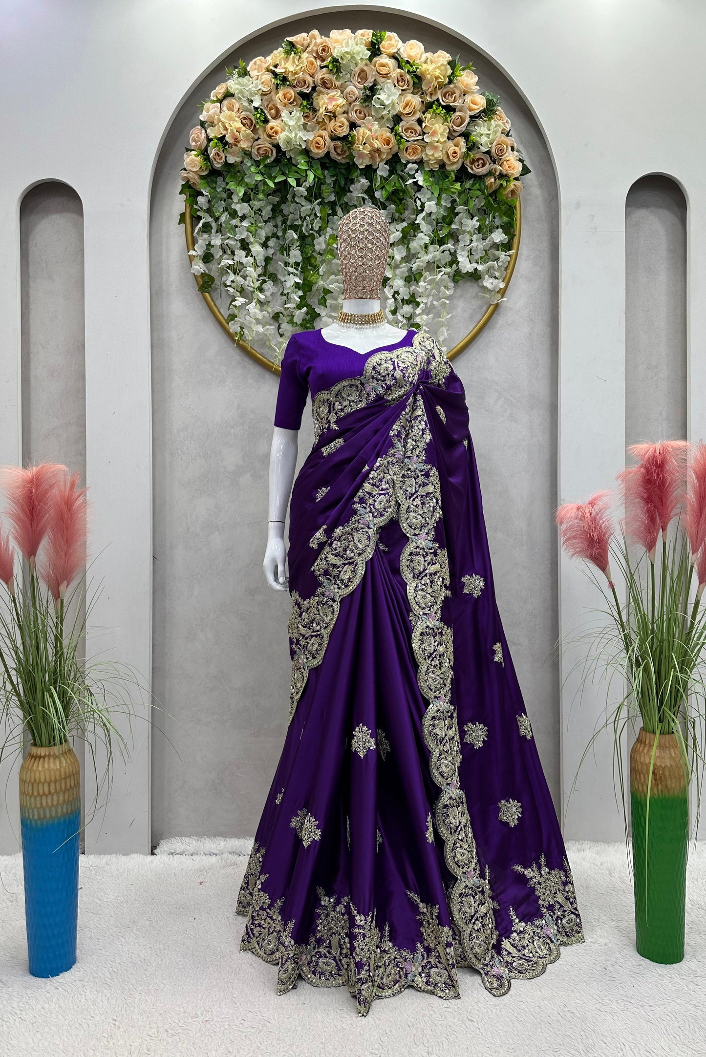 Festive Multi Thread With Sequence Work Purple Saree