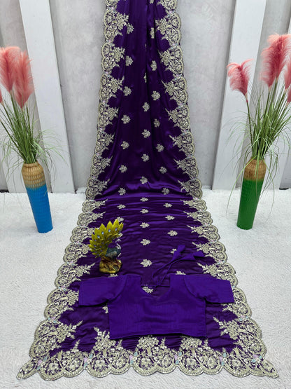 Festive Multi Thread With Sequence Work Purple Saree