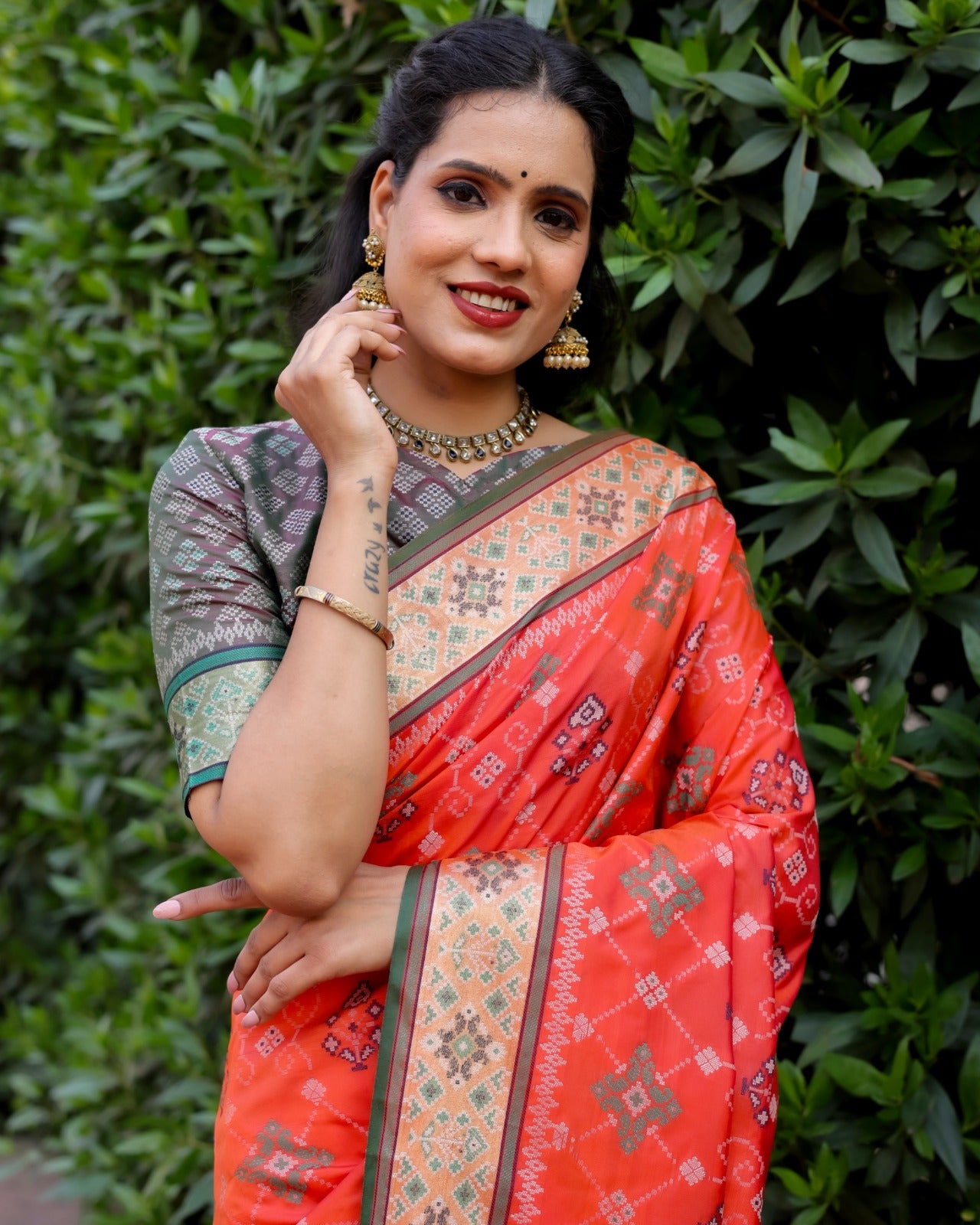 Beautiful Kanchi Border Red Color Patola Silk Saree