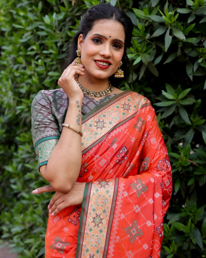 Beautiful Kanchi Border Red Color Patola Silk Saree