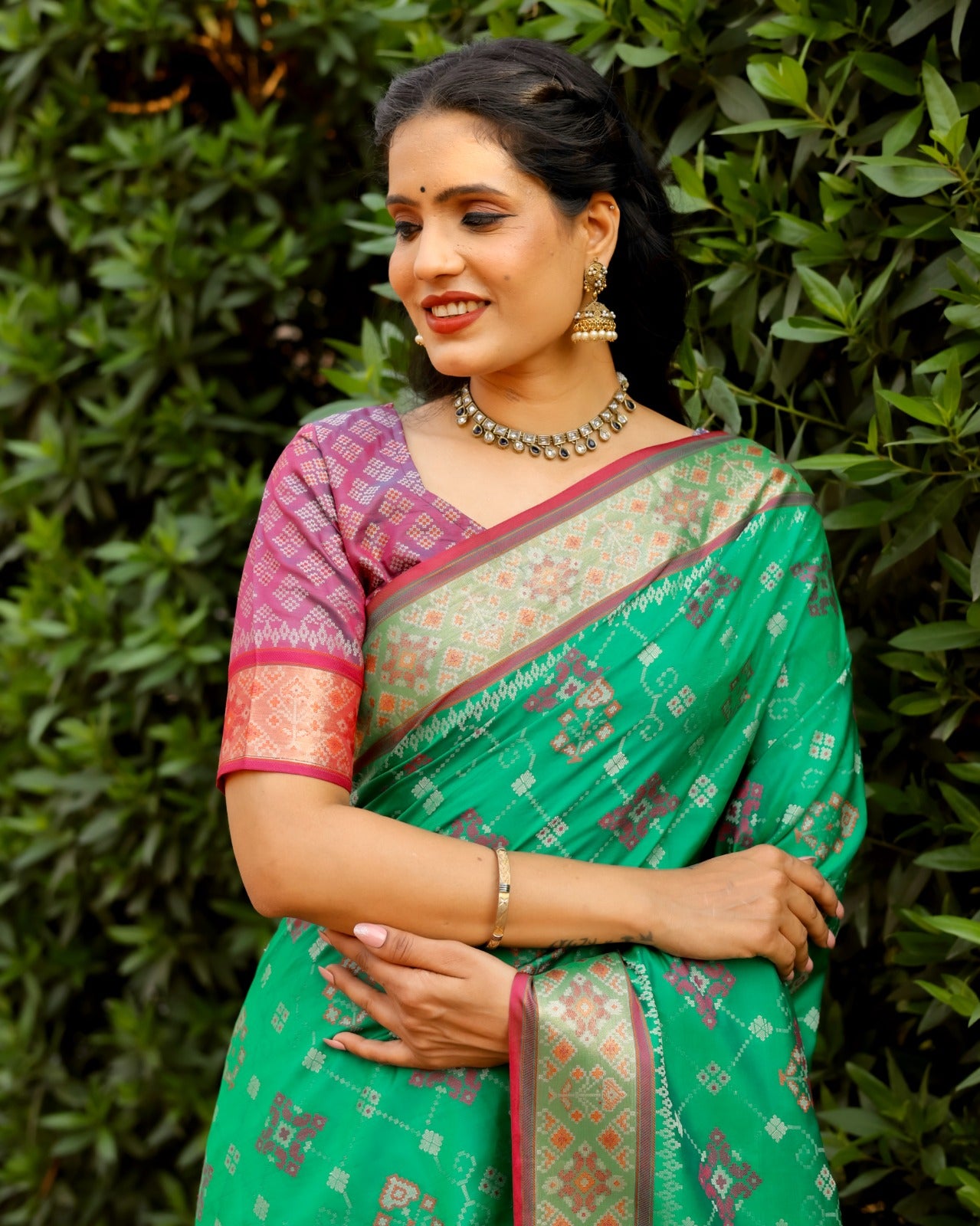 Beautiful Kanchi Border Aqua Green Color Patola Silk Saree