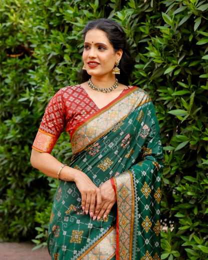 Beautiful Kanchi Border Green Color Patola Silk Saree