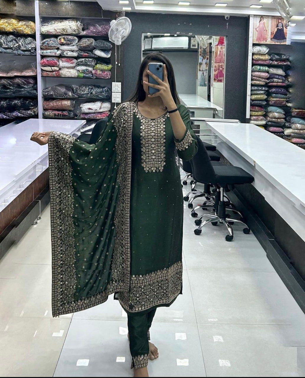 Fantastic Green Sequence Embroidery Work Salwar Suit