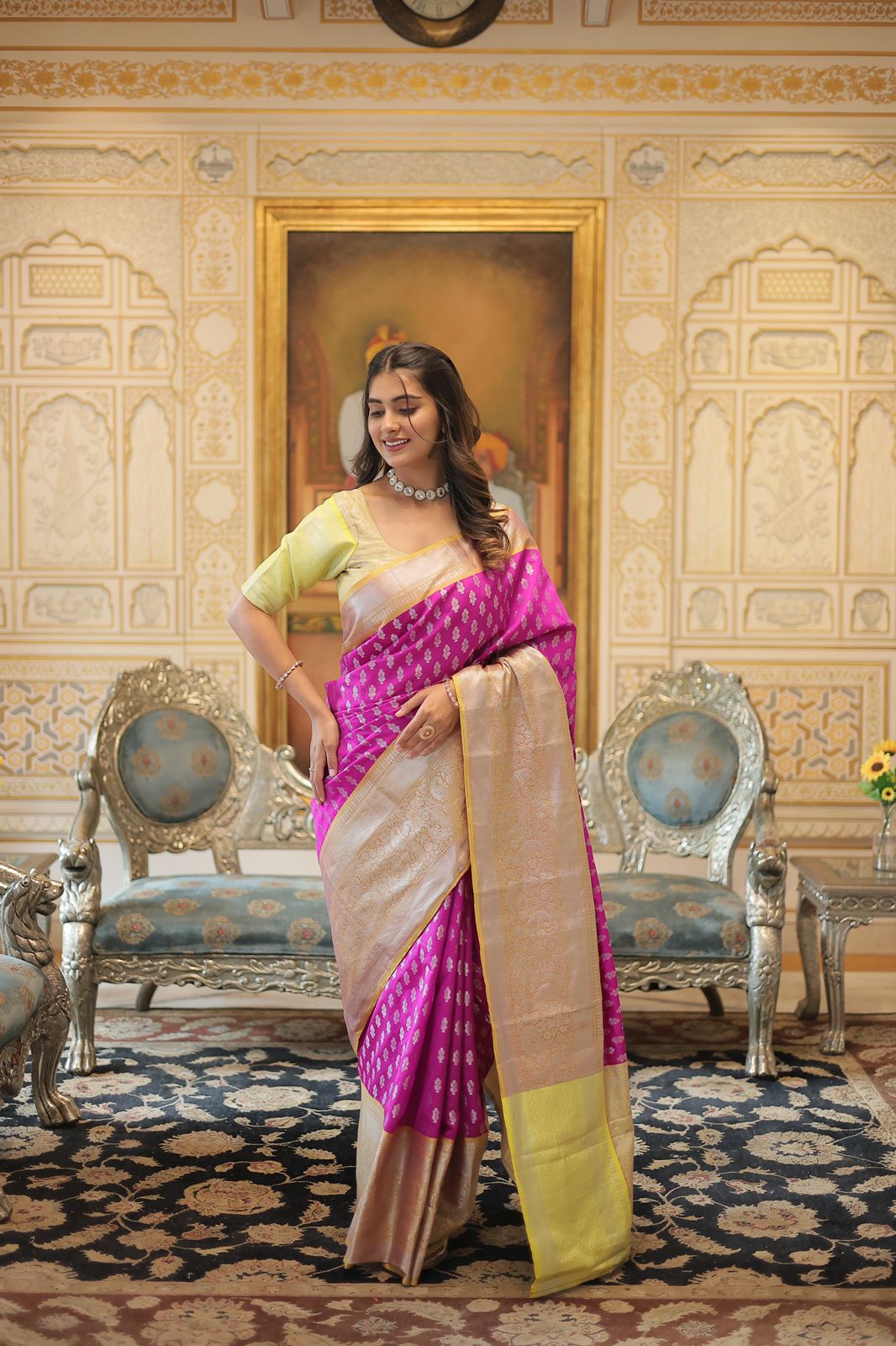 Kanjivaram Silk Pink Color Zari Weaving Work Saree