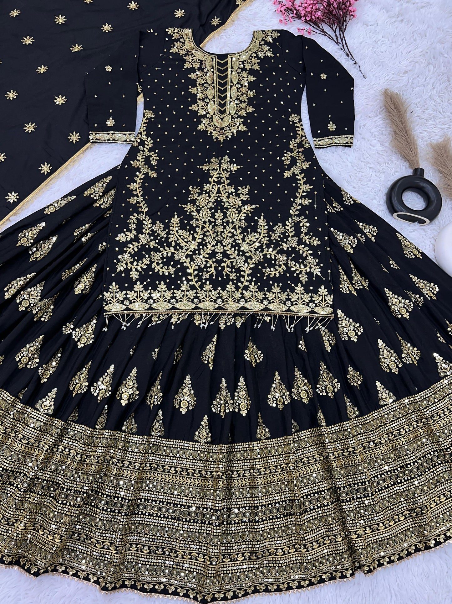 Festive Wear Full Work Black Color Lehenga With Top