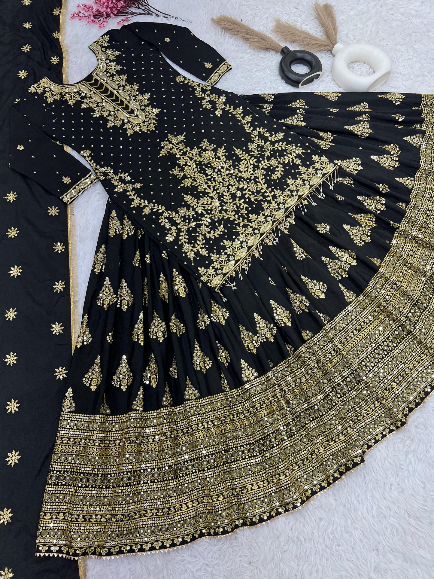 Festive Wear Full Work Black Color Lehenga With Top