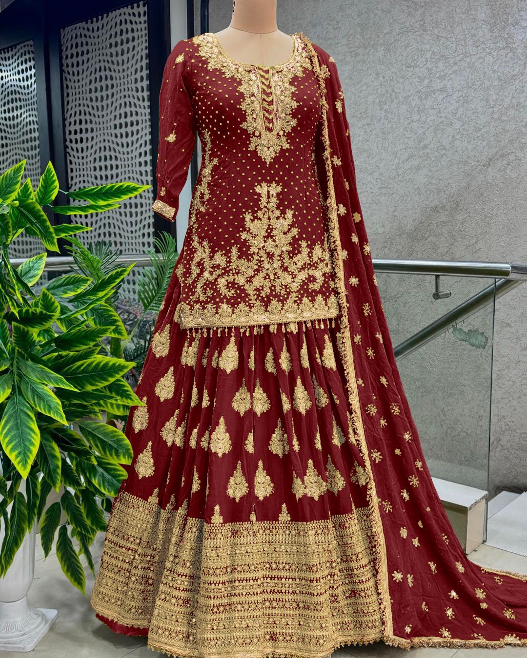 Festive Wear Full Work Red Color Lehenga With Top