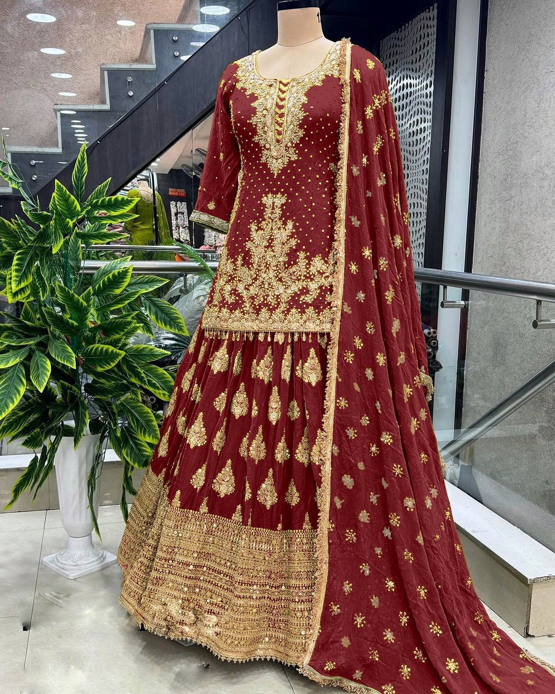 Festive Wear Full Work Red Color Lehenga With Top