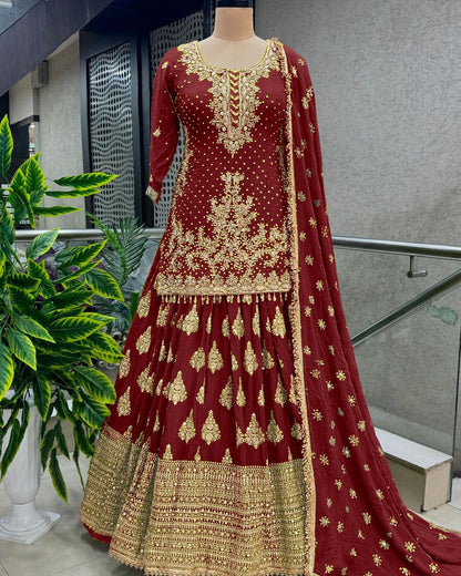 Festive Wear Full Work Red Color Lehenga With Top