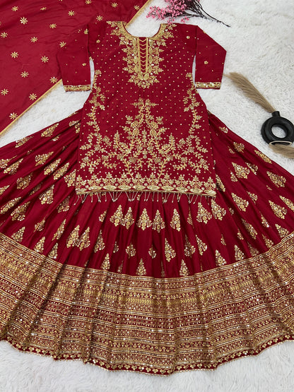 Festive Wear Full Work Red Color Lehenga With Top