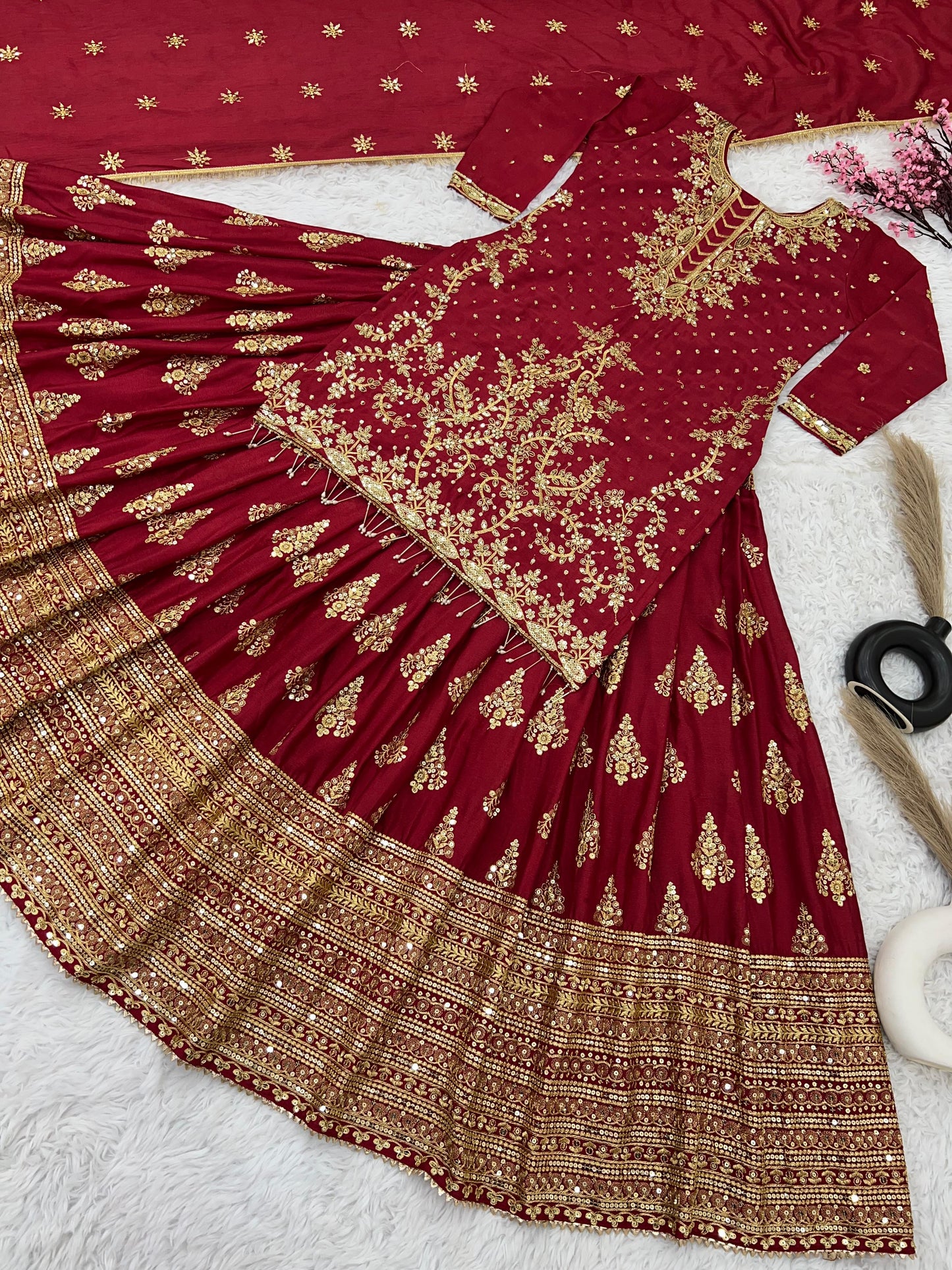 Festive Wear Full Work Red Color Lehenga With Top