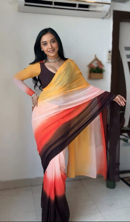 Georgette Silk Multi Color Ready To Wear Saree