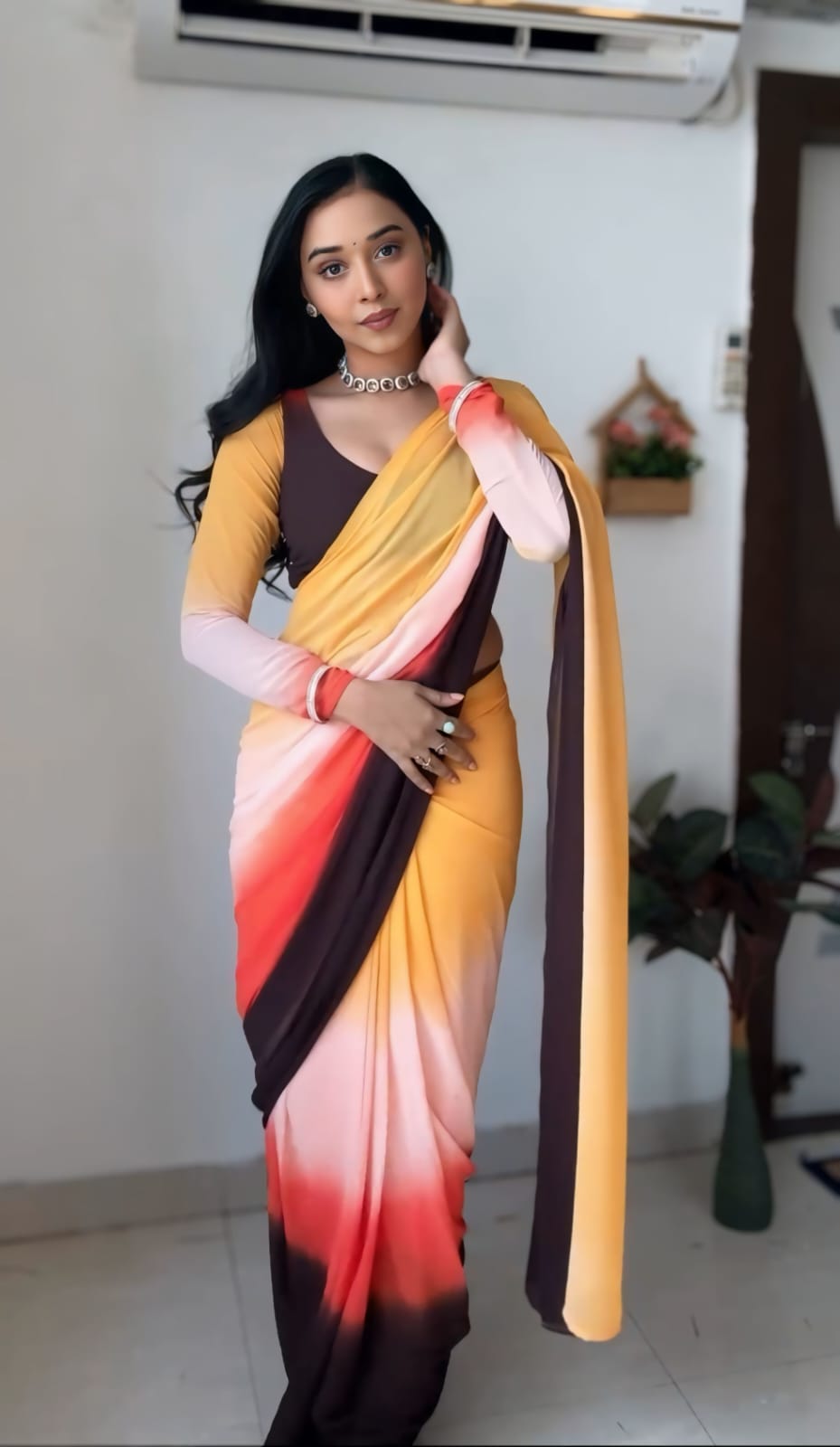 Georgette Silk Multi Color Ready To Wear Saree