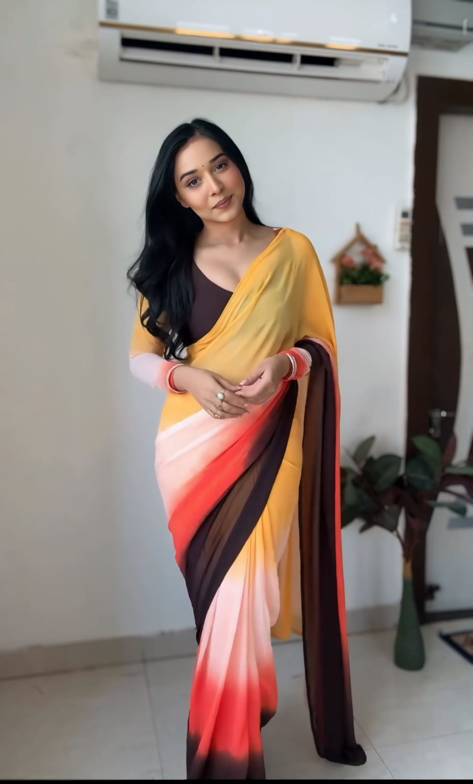 Georgette Silk Multi Color Ready To Wear Saree