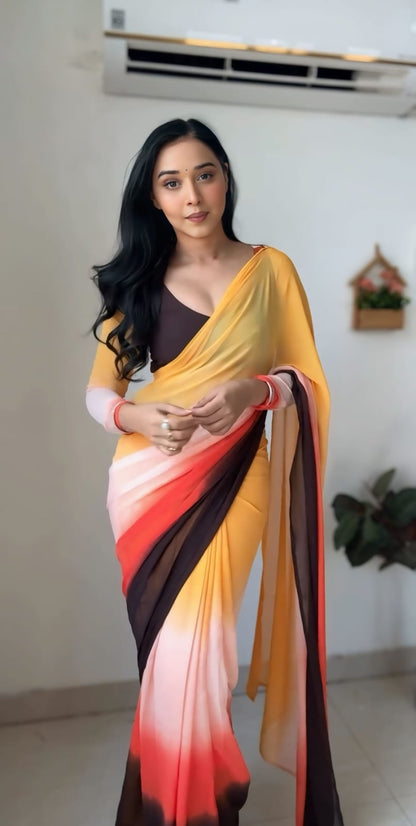 Georgette Silk Multi Color Ready To Wear Saree