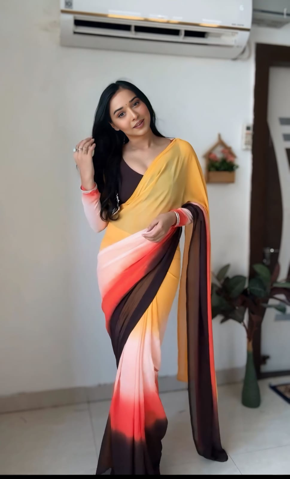 Georgette Silk Multi Color Ready To Wear Saree