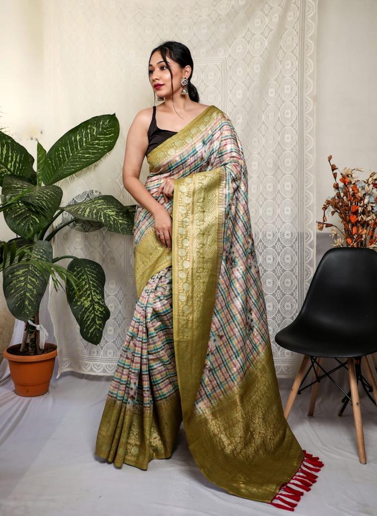 Multi With Mehendi Border Silver Weaving Silk Saree