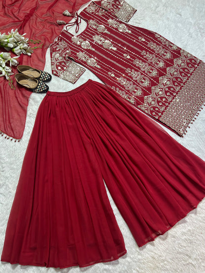 Latest Designer Heavy Fuax Georgette With Heavy 5mm Embroidery Sequence Work Plazzo Suit